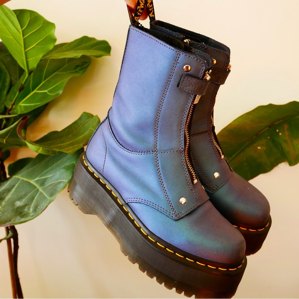 Iridescent Blue Dr. Martens Jetta Max Platform Boots
